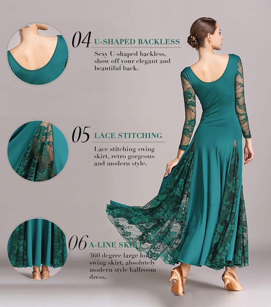 Amazon.co.jp: ZX レディース 社交ダンスドレス レーススリーブ ロング Amazon.co.jp: ZX レディース 社交ダンスドレス レーススリーブ ロング